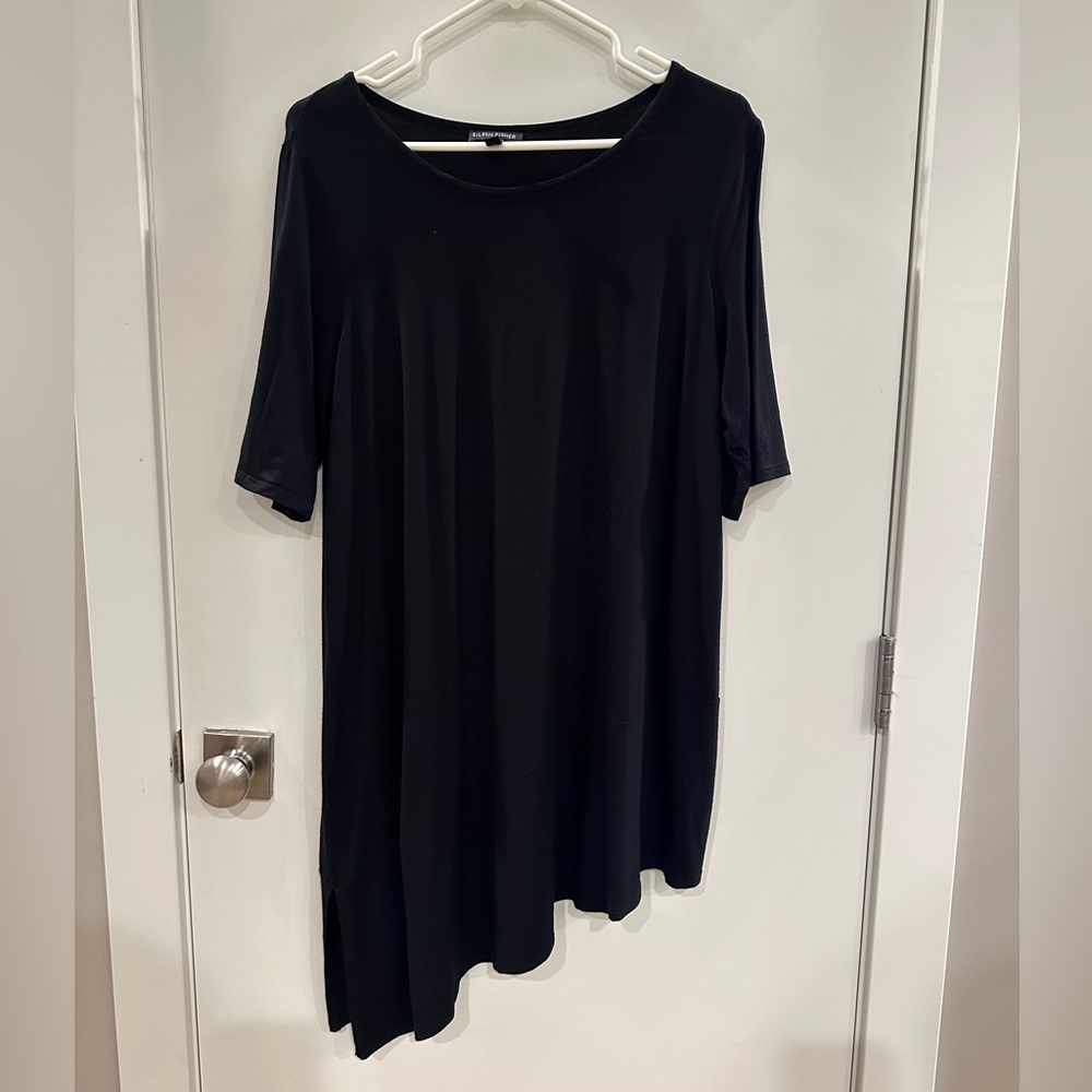 Eileen Fisher‎ Black Asymmetrical shirt Dress size L